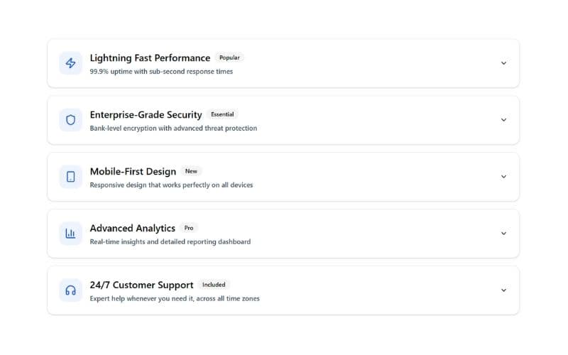 Product Features Accordion